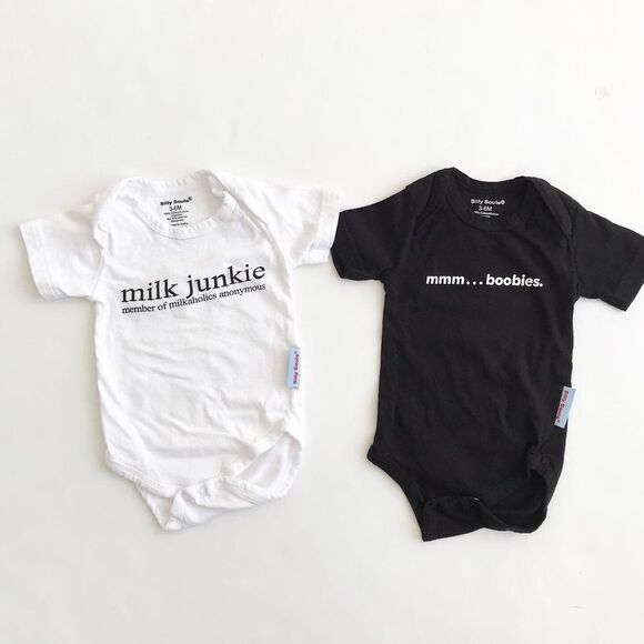 Silly Souls boobies/milk junkie onesie set EUC 3-6 - Picture 1 of 4